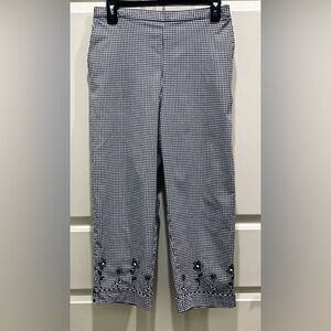 Alfred Dunner SZ 8 Black White Gingham Checked Floral Embroidered Beaded Pants